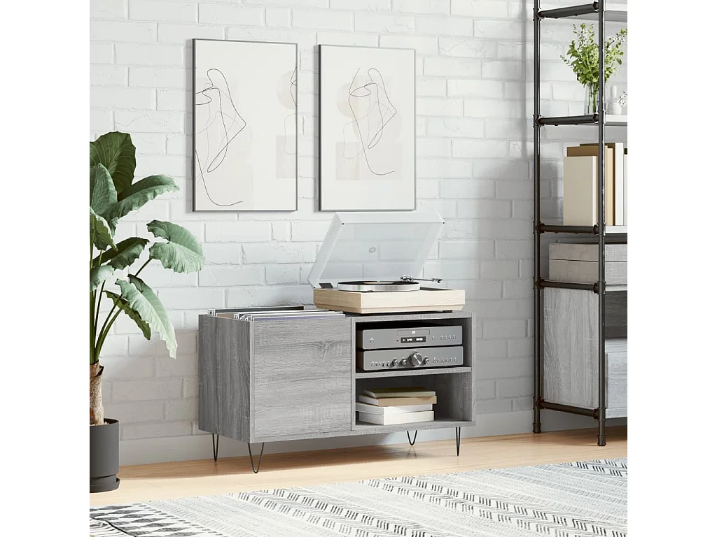 Platenkast 85x38x48 cm bewerkt hout grijs sonoma eikenkleurig BE676586