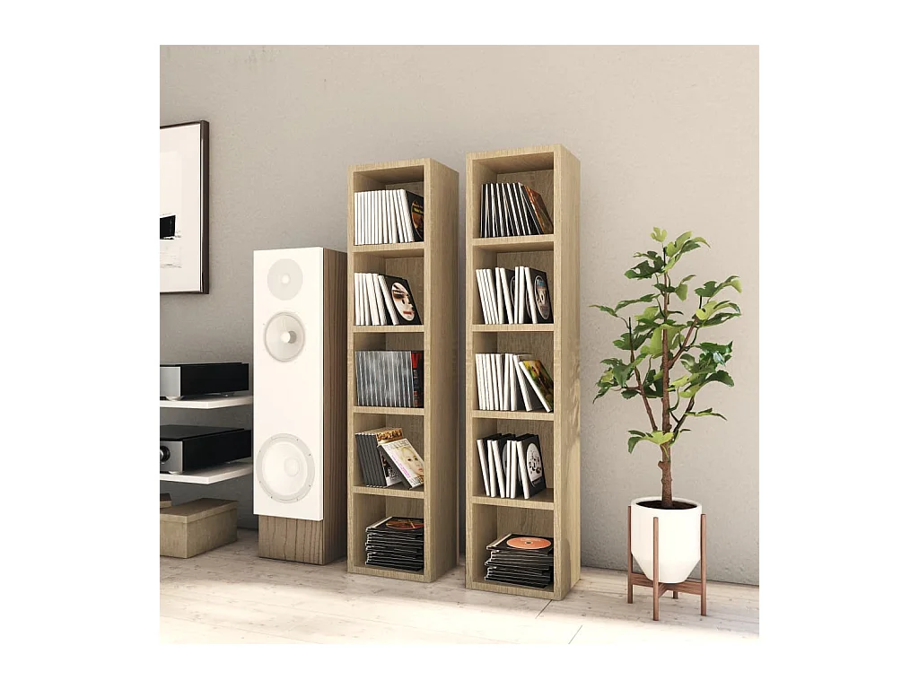 Armoires à CD 2 pcs Chêne sonoma 21x16x93,5cm Bois d'ingénierie FR33315