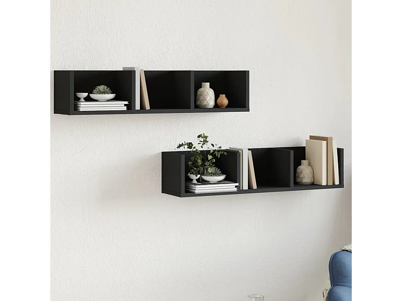 Muebles de pared 2 uds madera de ingeniería negro 75x18x16,5 cm ES859021