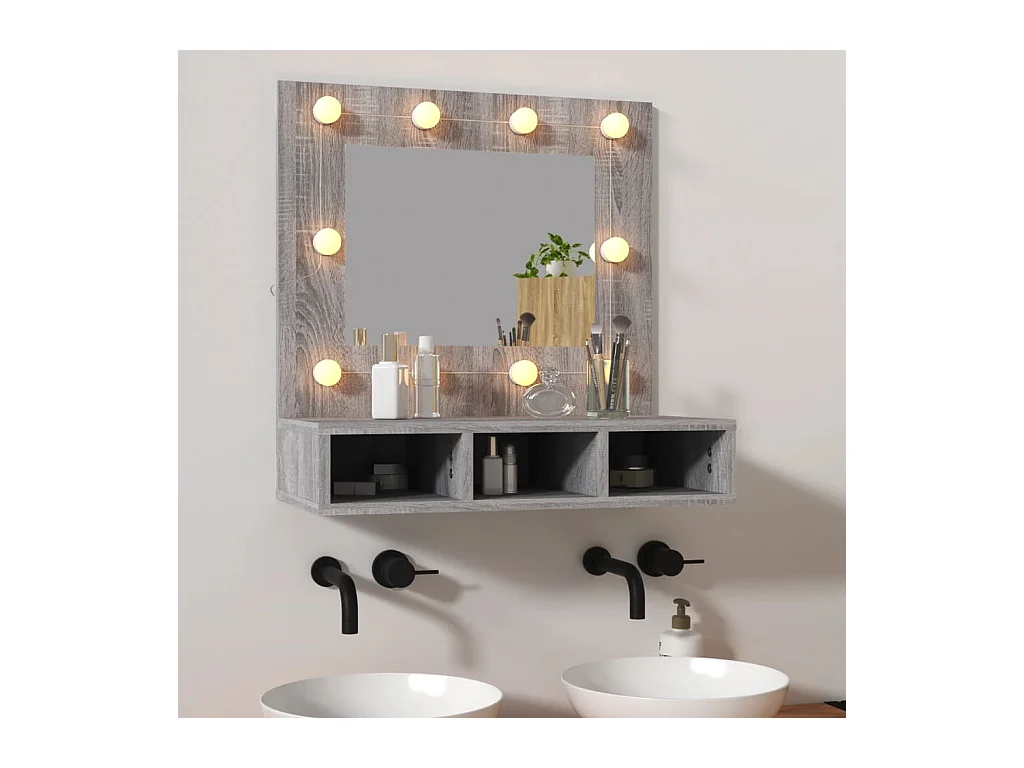Mueble con espejo y LED color gris Sonoma 60x31,5x62 cm ES369378