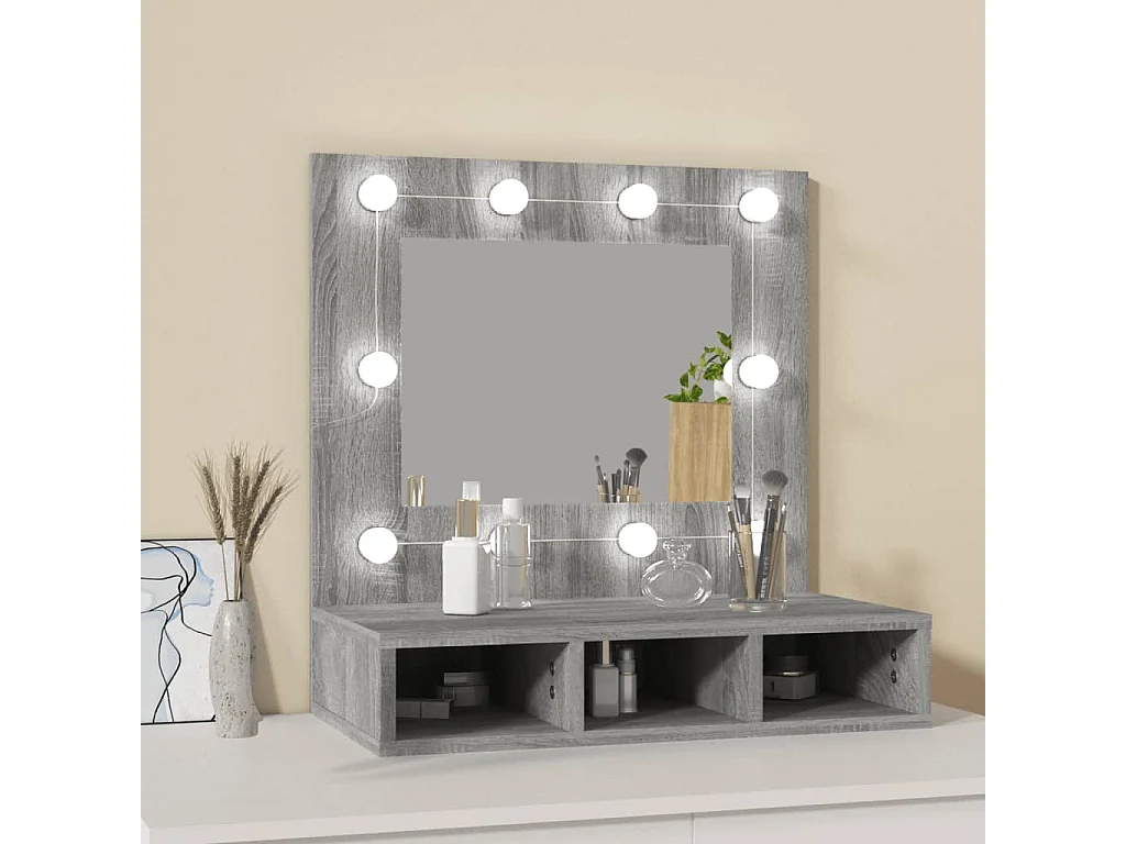 Armoire à miroir avec LED Sonoma gris 60x31,5x62 cm FR98856