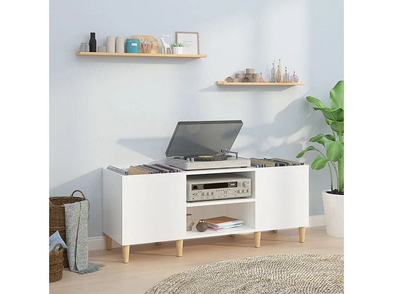 Mueble discos madera contrachapada blanco brillo 121x38x48 cm ES215351