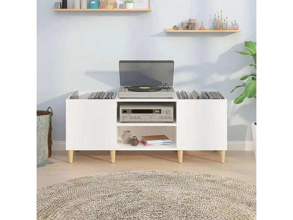 Armoire à disques blanc brillant 121x38x48 cm bois d'ingénierie FR94011