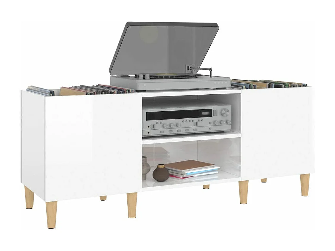 Armoire à disques blanc brillant 121x38x48 cm bois d'ingénierie FR94011