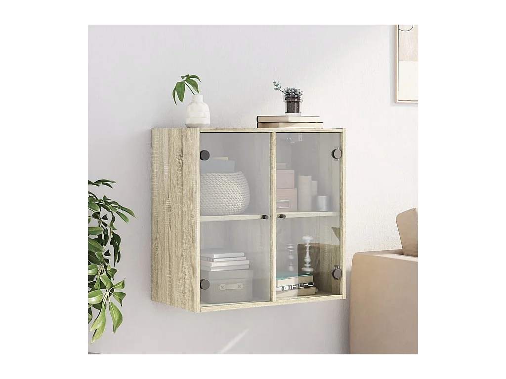 Armoire murale avec portes en verre chêne sonoma 68x37x68,5 cm FR46684