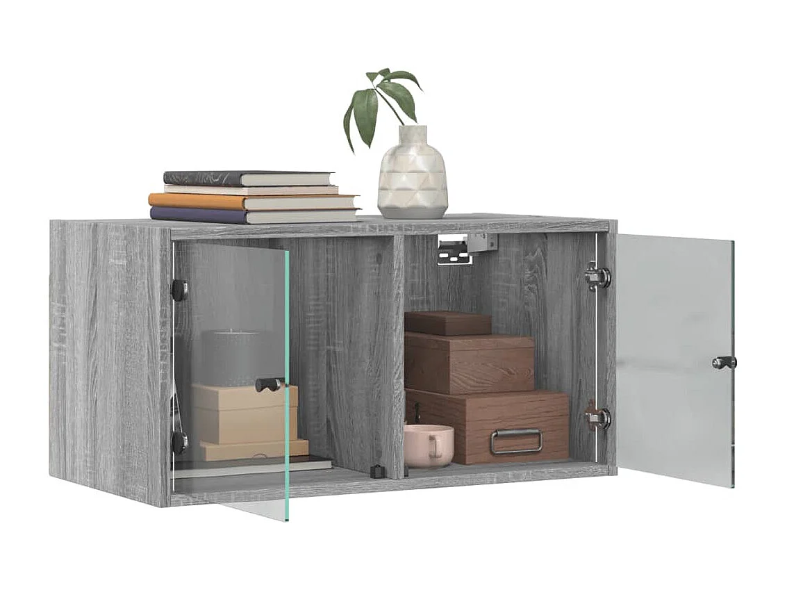 Mueble pared puertas de vidrio 2 uds gris Sonoma 68,5x37x35 cm ES670272