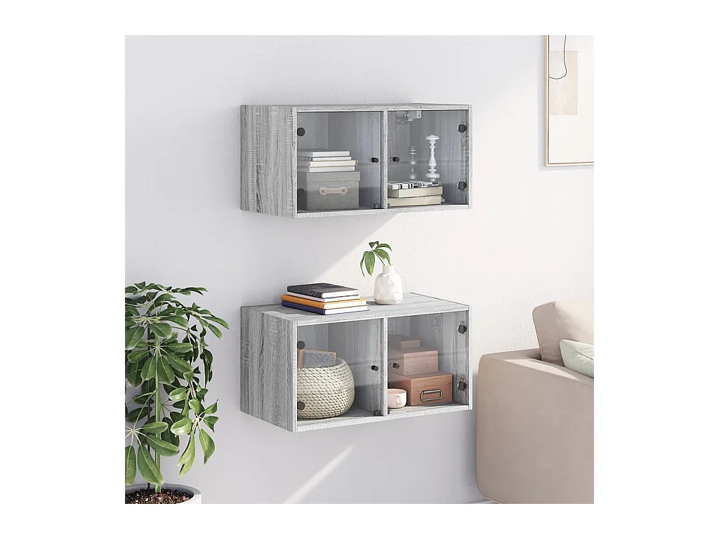 Mueble pared puertas de vidrio 2 uds gris Sonoma 68,5x37x35 cm ES670272