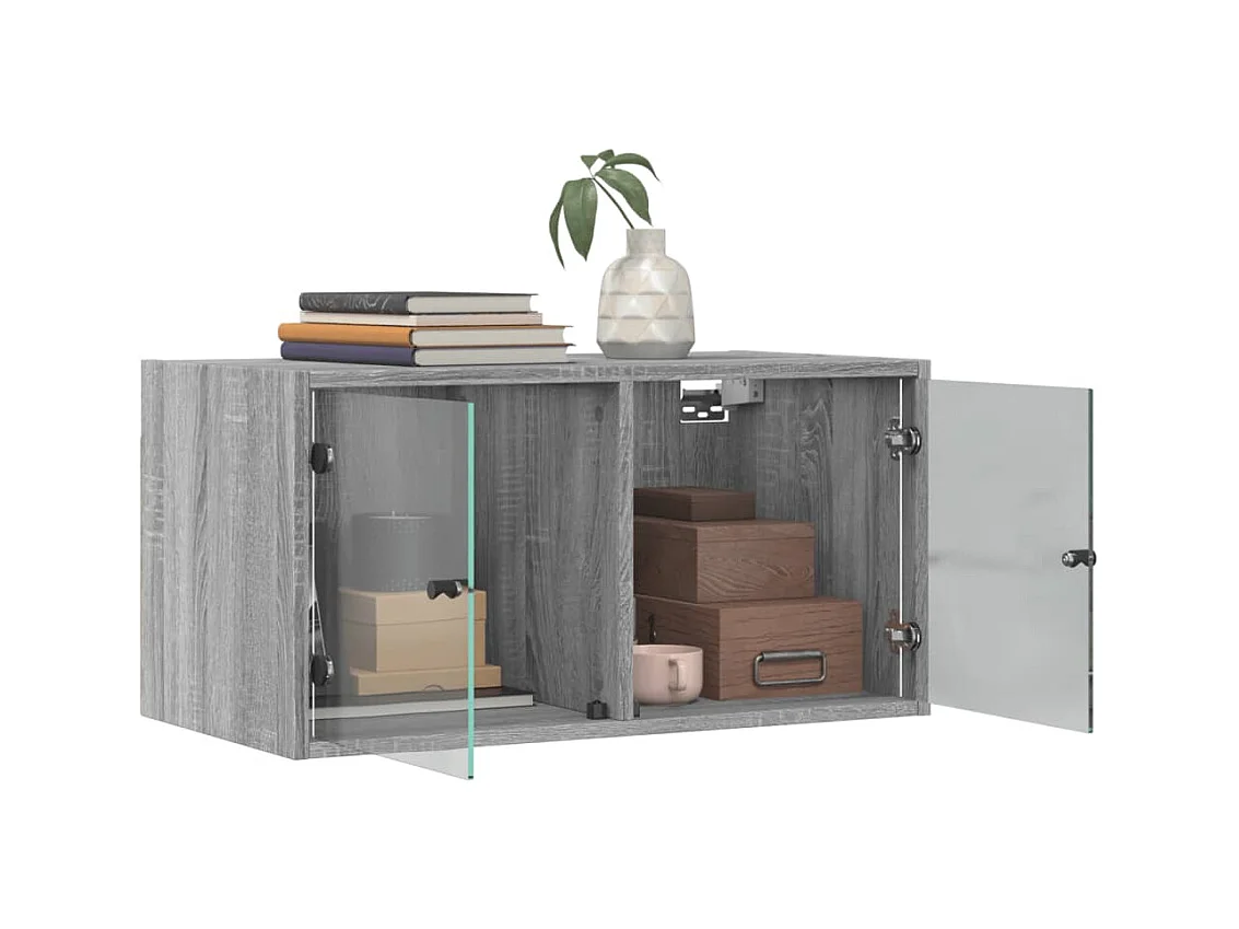 Mueble pared puertas de vidrio 2 uds gris Sonoma 68,5x37x35 cm ES670272