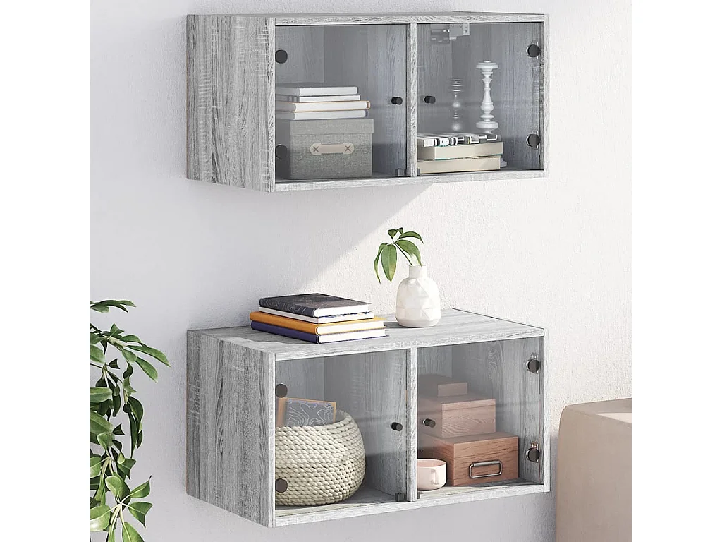 Armoires murales portes vitrées 2 pcs sonoma gris 68,5x37x35 cm FR29034