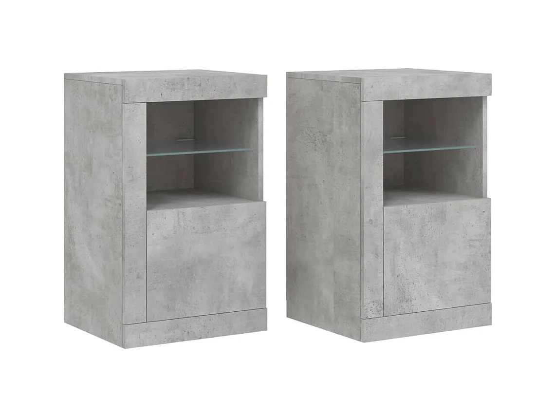 Mesita de noche luces LED 2 uds madera ingeniería gris hormigón ES683056