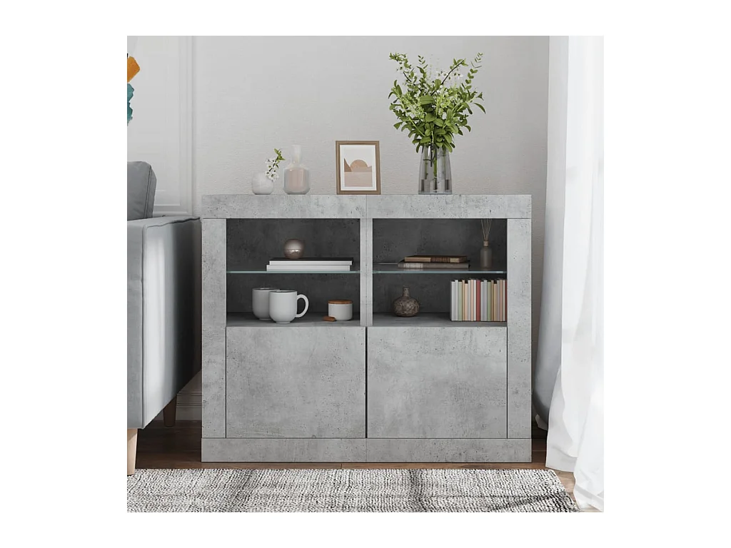 Mesita de noche luces LED 2 uds madera ingeniería gris hormigón ES683056