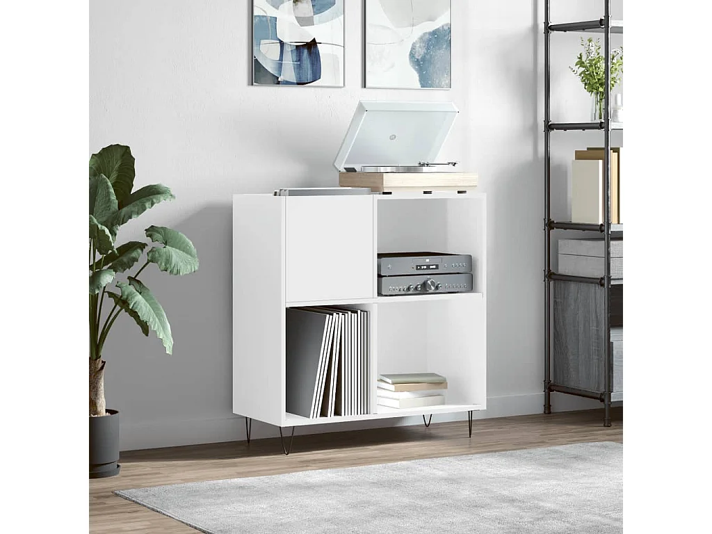 Armoire à disques blanc brillant 84,5x38x89cm bois d'ingénierie FR41751