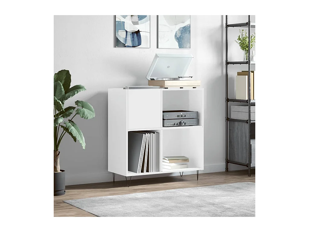 Mueble discos madera contrachapada blanco brillo 84,5x38x89 cm ES757132