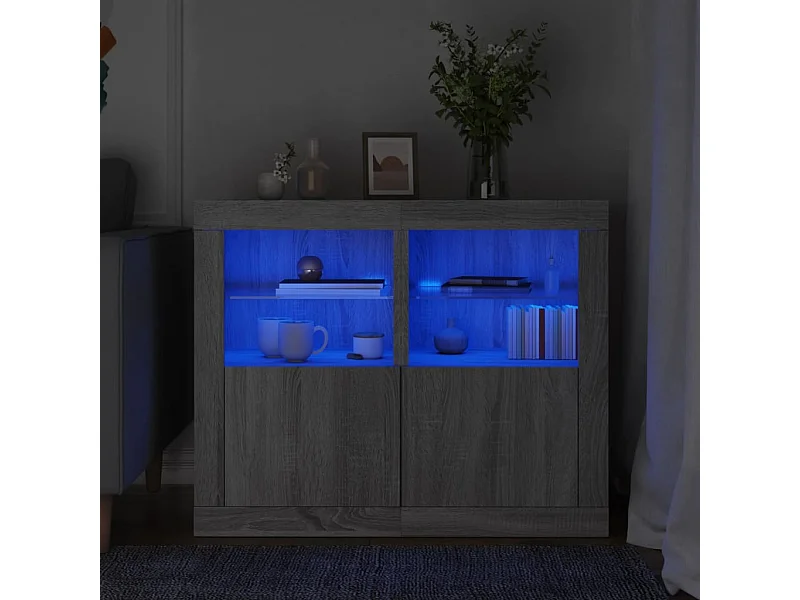 Armoires latérales et lumières LED 2 pcs sonoma gris FR42518