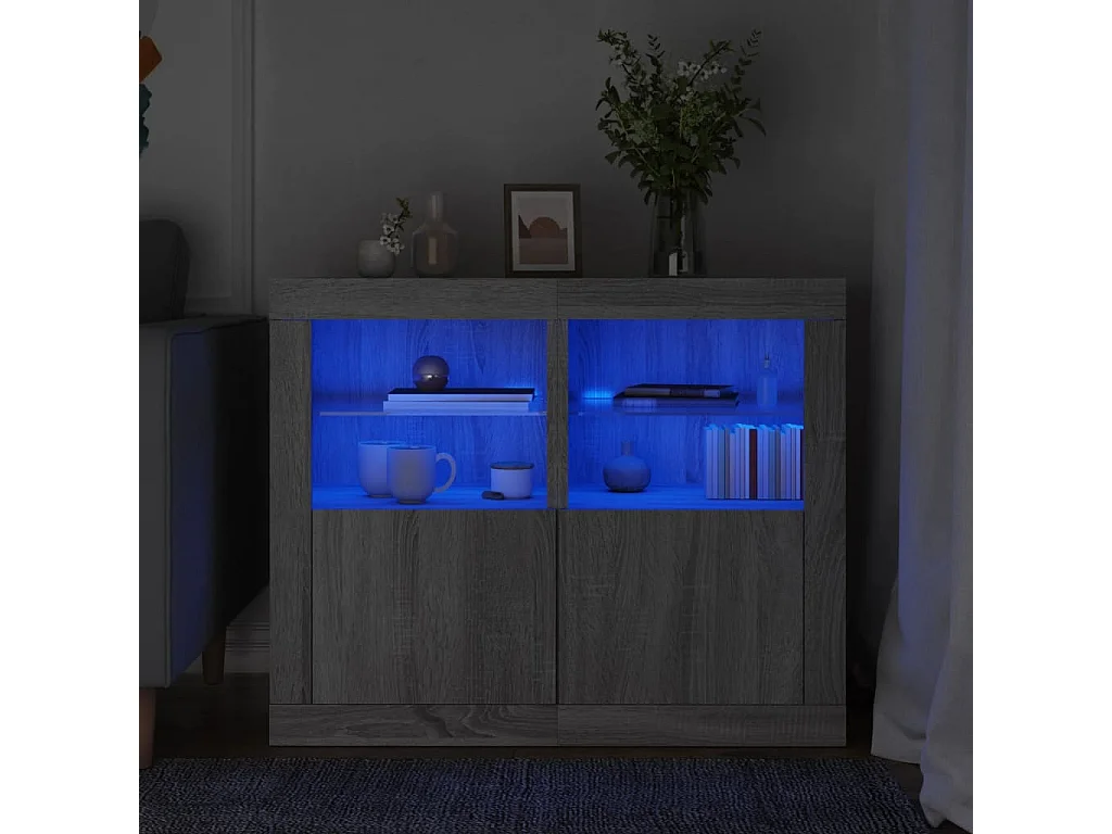 Armoires latérales et lumières LED 2 pcs sonoma gris FR42518