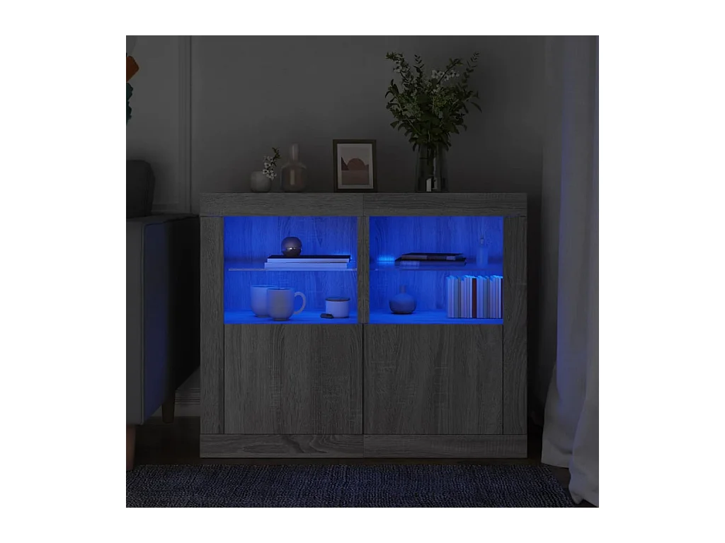 Mesitas de noche luces LED 2 uds madera ingeniería gris Sonoma ES653781