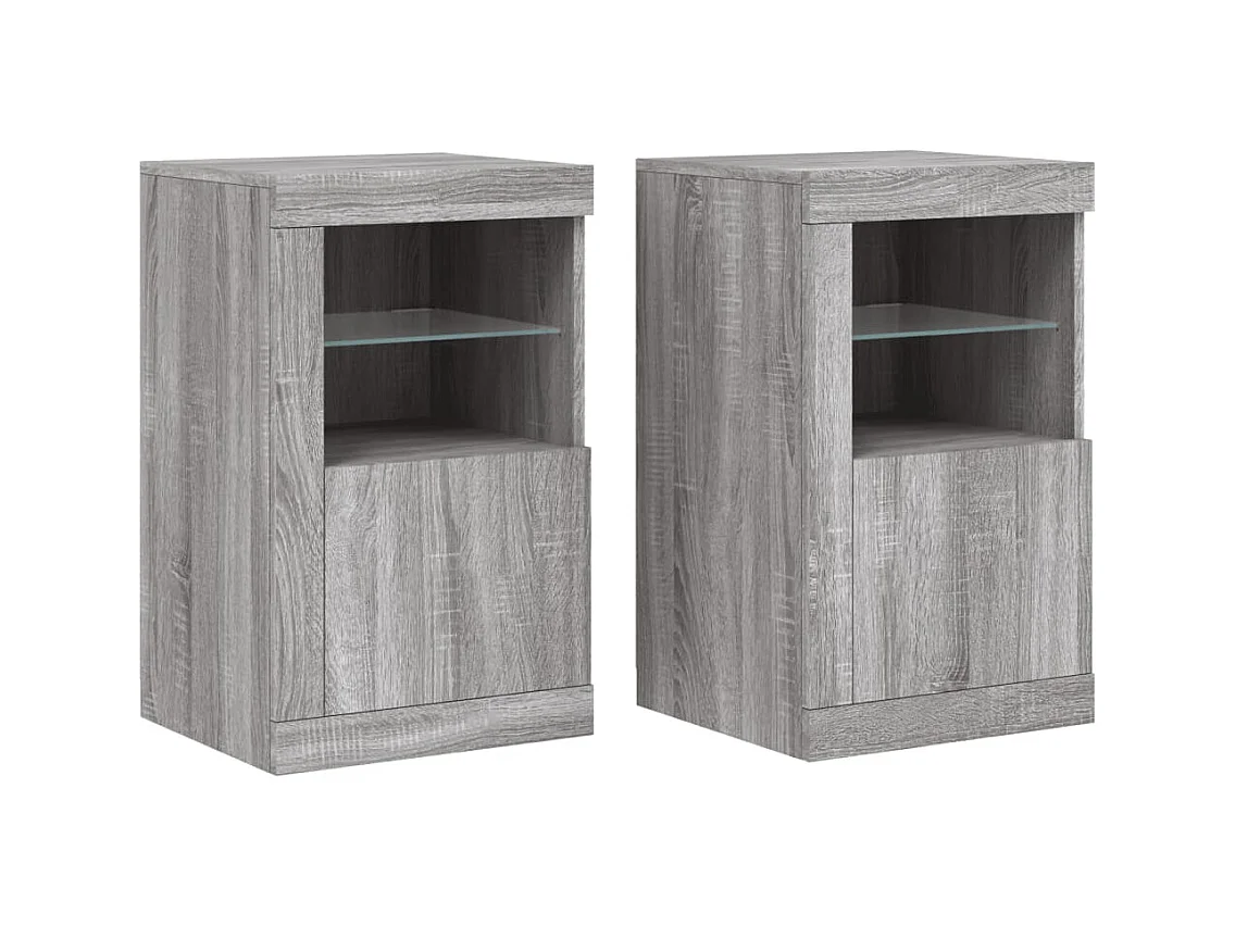 Mesitas de noche luces LED 2 uds madera ingeniería gris Sonoma ES653781