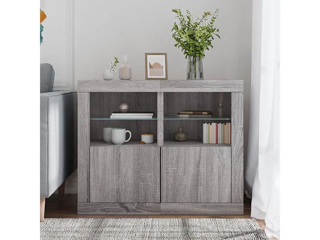 Armoires latérales et lumières LED 2 pcs sonoma gris FR42518