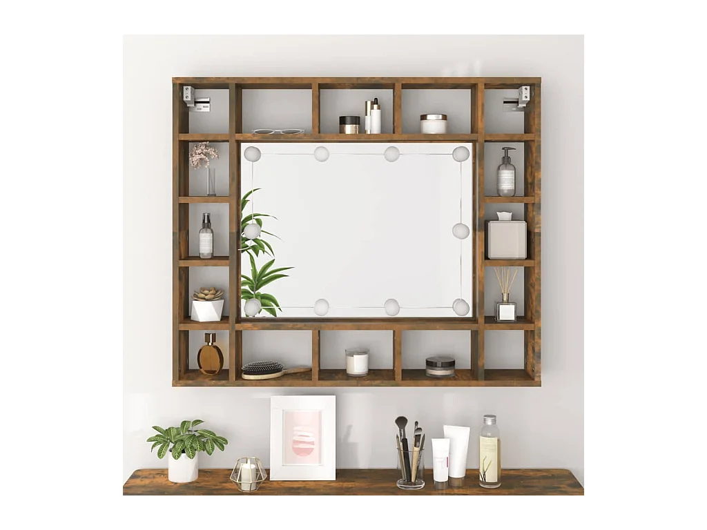 Mueble con espejo y LED color roble ahumado 91x15x76,5 cm ES526650