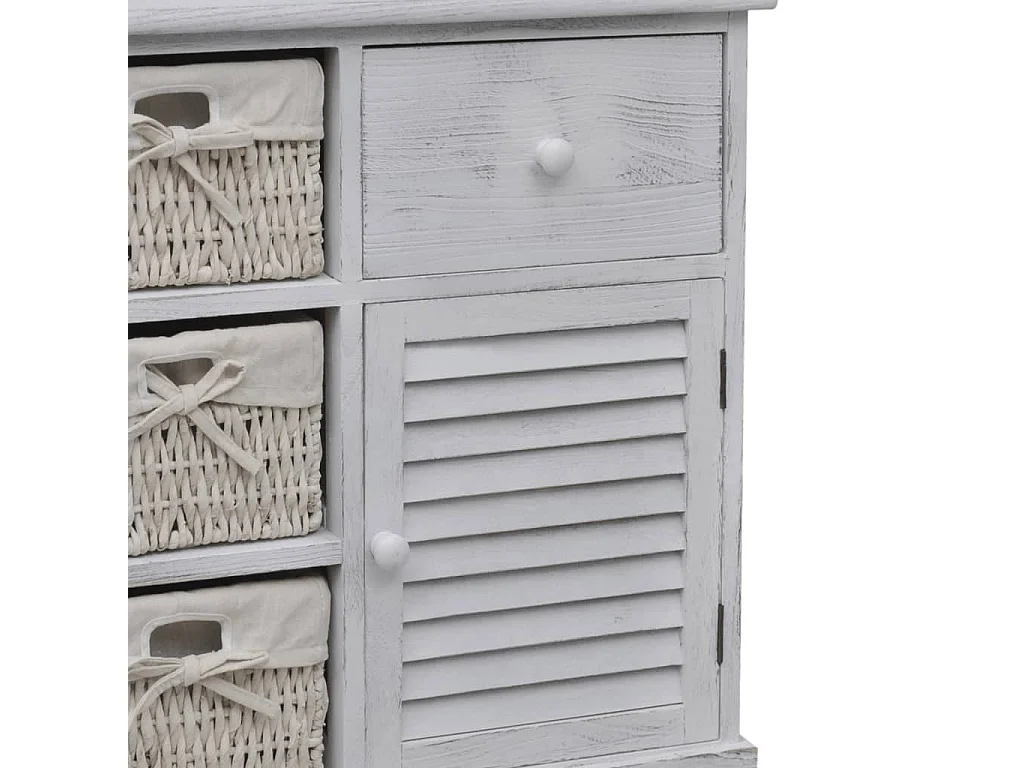 Armoire en bois 3 paniers gauches en tissage Blanc FR14848