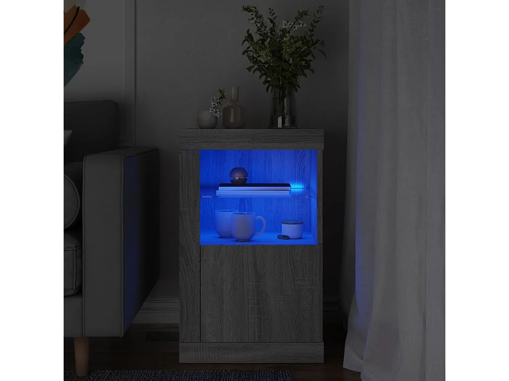 Armoire latérale et lumières LED sonoma gris bois d'ingénierie FR20982