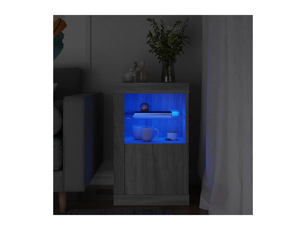 Armoire latérale et lumières LED sonoma gris bois d'ingénierie FR20982
