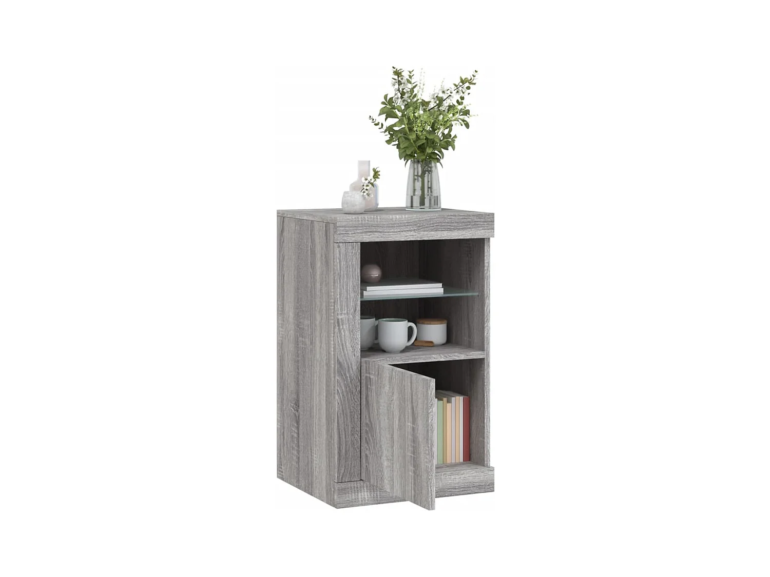 Armoire latérale et lumières LED sonoma gris bois d'ingénierie FR20982
