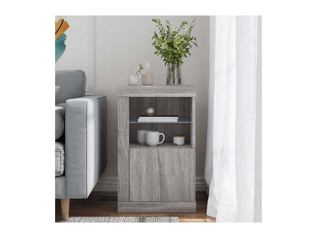 Armoire latérale et lumières LED sonoma gris bois d'ingénierie FR20982