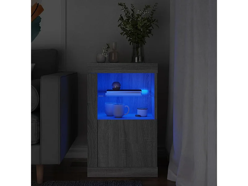 Armoire latérale et lumières LED sonoma gris bois d'ingénierie FR20982