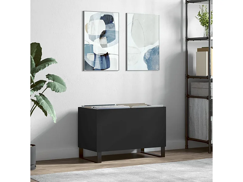 Platenkast 74,5x38x48 cm bewerkt hout zwart BE495378