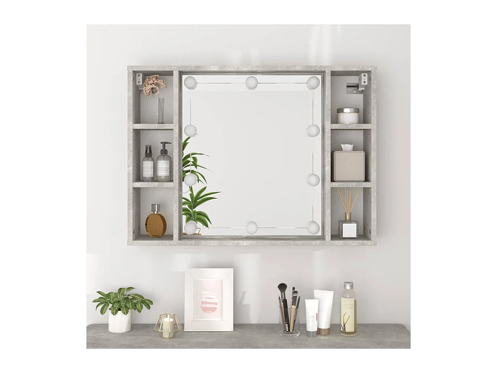 Mueble con espejo y luces LED gris hormigón 76x15x55 cm ES311036