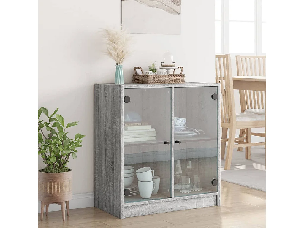 Armoire latérale avec portes en verre sonoma gris 68x37x75,5 cm FR63305