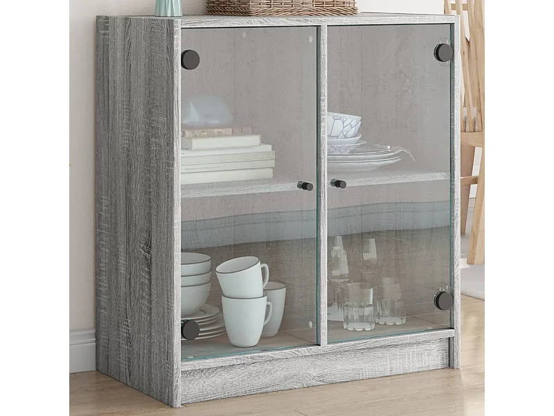 Armario auxiliar puertas de vidrio gris Sonoma 68x37x75,5 cm ES787850