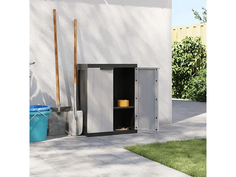 Armario de almacenaje exterior PP gris y negro 65x37x85 cm ES254627