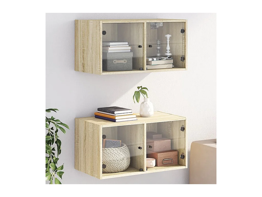 Armoires murales portes vitrées 2 pcs chêne sonoma 68,5x37x35cm FR88718