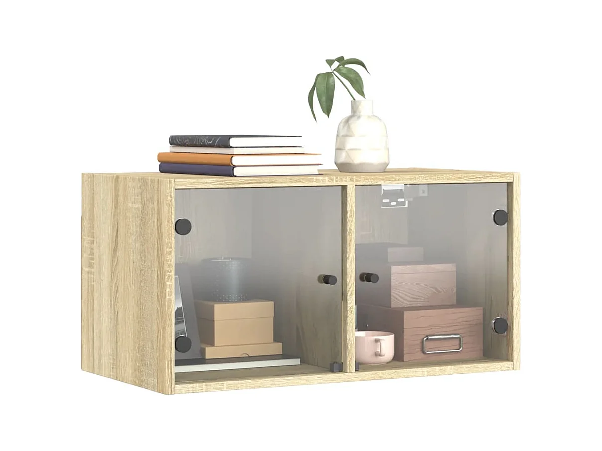Mueble pared puertas de vidrio 2 uds roble Sonoma 68,5x37x35 cm ES657921