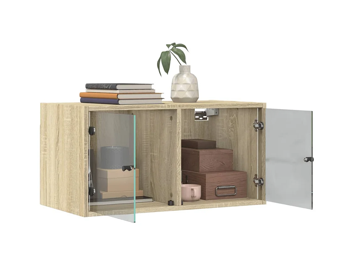 Mueble pared puertas de vidrio 2 uds roble Sonoma 68,5x37x35 cm ES657921