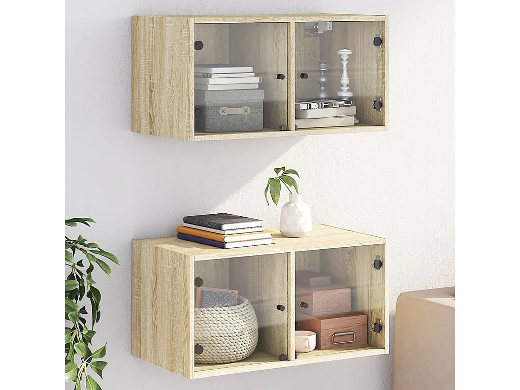 Wandkasten met glazen deuren 2 st 68,5x37x35 cm sonoma eiken BE935768