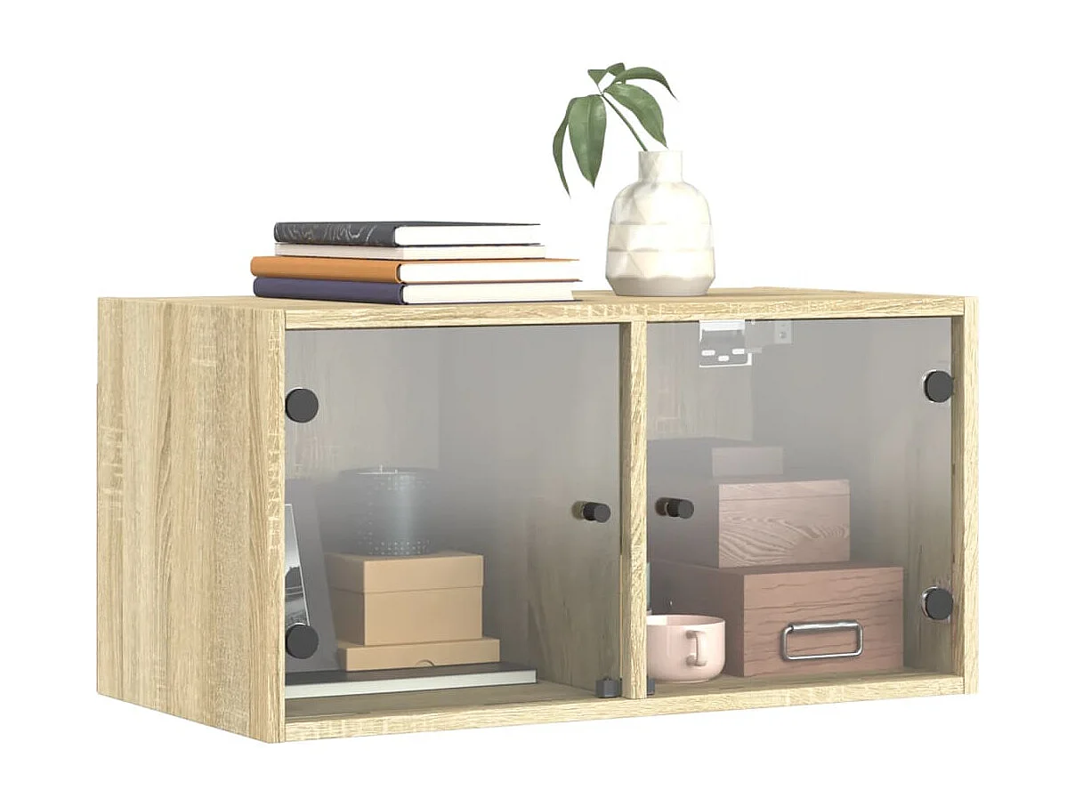 Wandkasten met glazen deuren 2 st 68,5x37x35 cm sonoma eiken BE935768