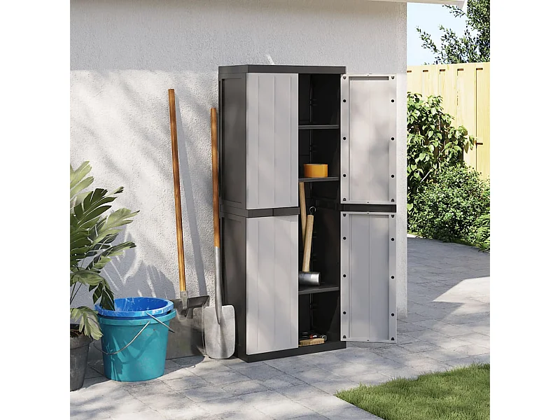 Armario de almacenaje exterior PP gris y negro 65x37x165 cm ES173131