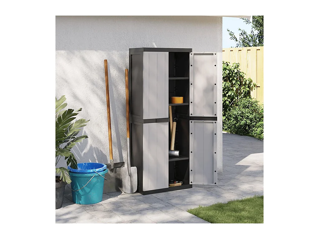 Armoire de rangement d'extérieur gris et noir 65x37x165 cm PP FR87208