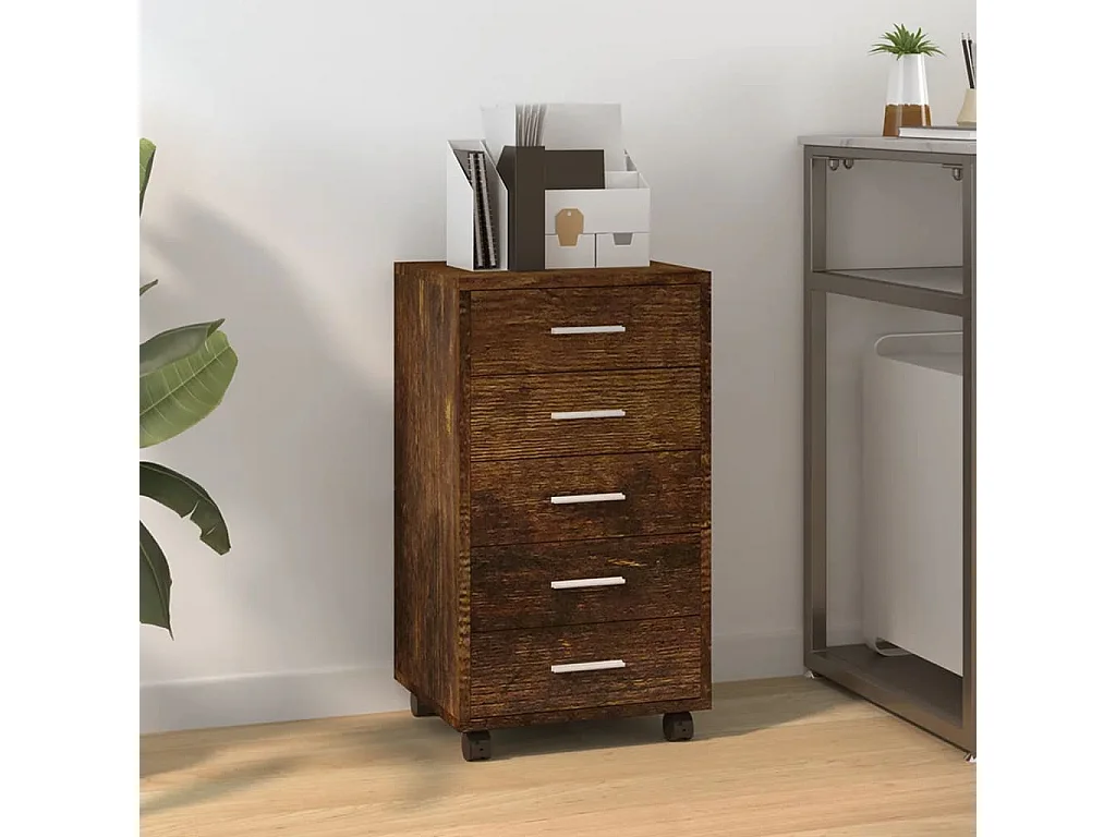 Armoire à tiroirs avec roulettes Chêne fumé Bois d'ingénierie FR21703