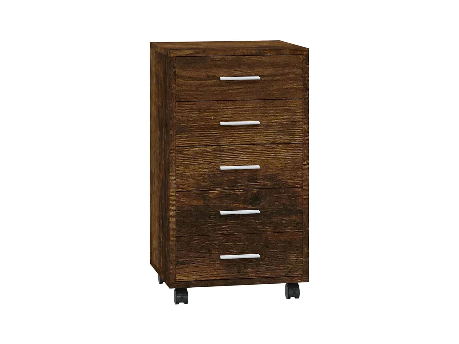 Ladekast met wieltjes bewerkt hout gerookt eikenkleurig BE605243