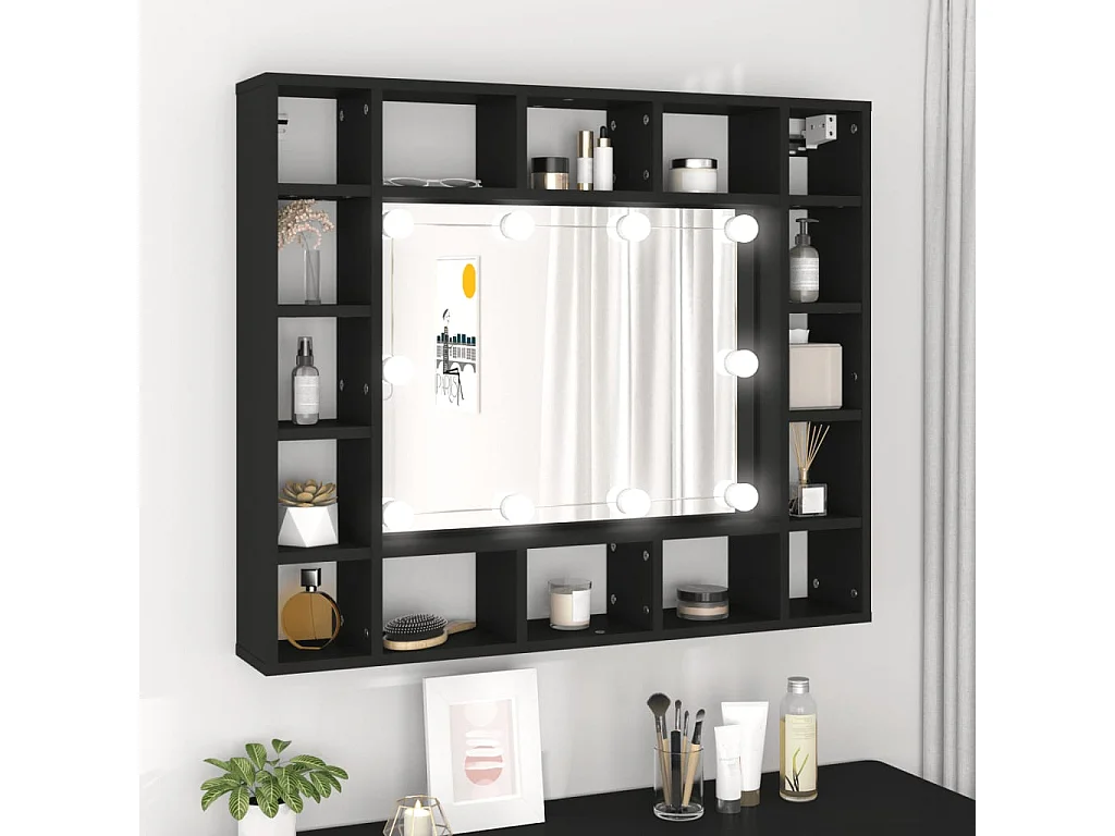 Armoire à miroir à LED noir 91x15x76,5 cm FR64944