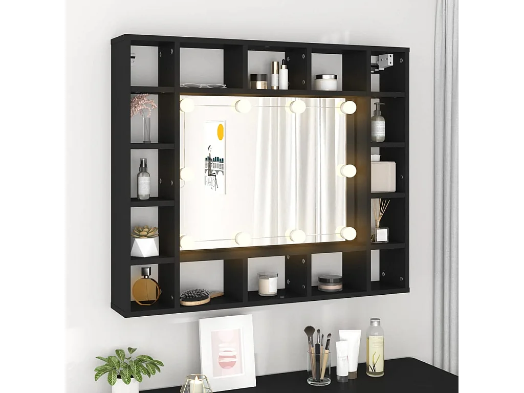Armoire à miroir à LED noir 91x15x76,5 cm FR64944