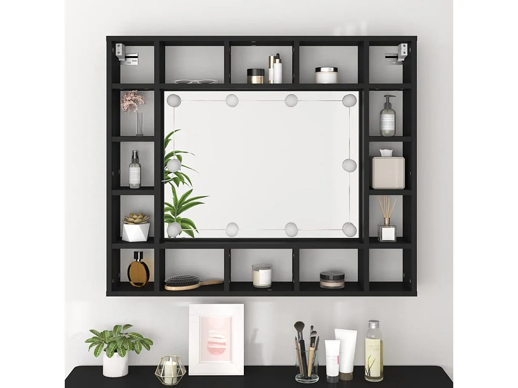 Armoire à miroir à LED noir 91x15x76,5 cm FR64944