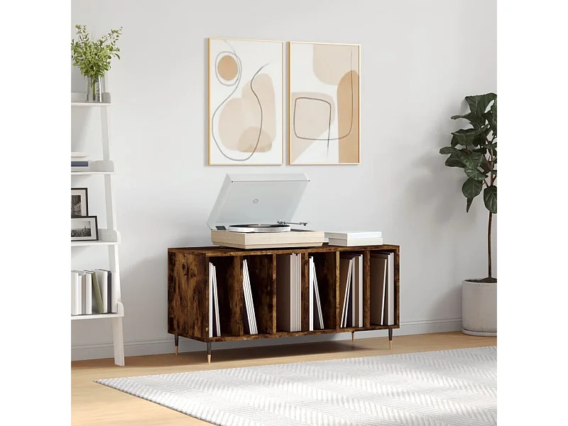 Platenkast 100x38x48 cm bewerkt hout gerookt eikenkleurig BE190121