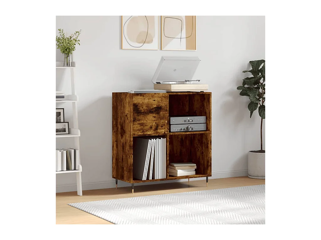 Platenkast 84,5x38x89 cm bewerkt hout gerookt eikenkleurig BE295273