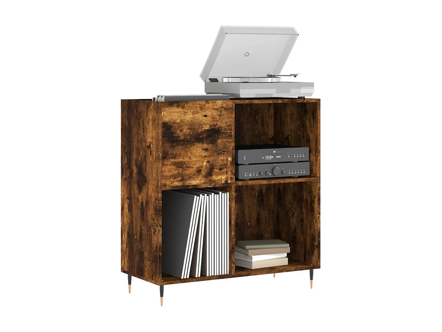 Platenkast 84,5x38x89 cm bewerkt hout gerookt eikenkleurig BE295273