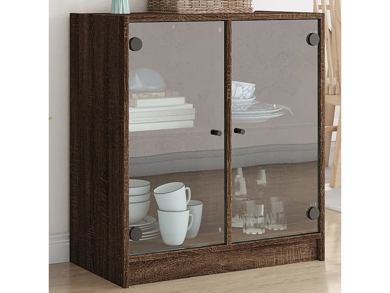 Armário de apoio c/ portas vidro 68x37x75,5cm carvalho castanho PT117254